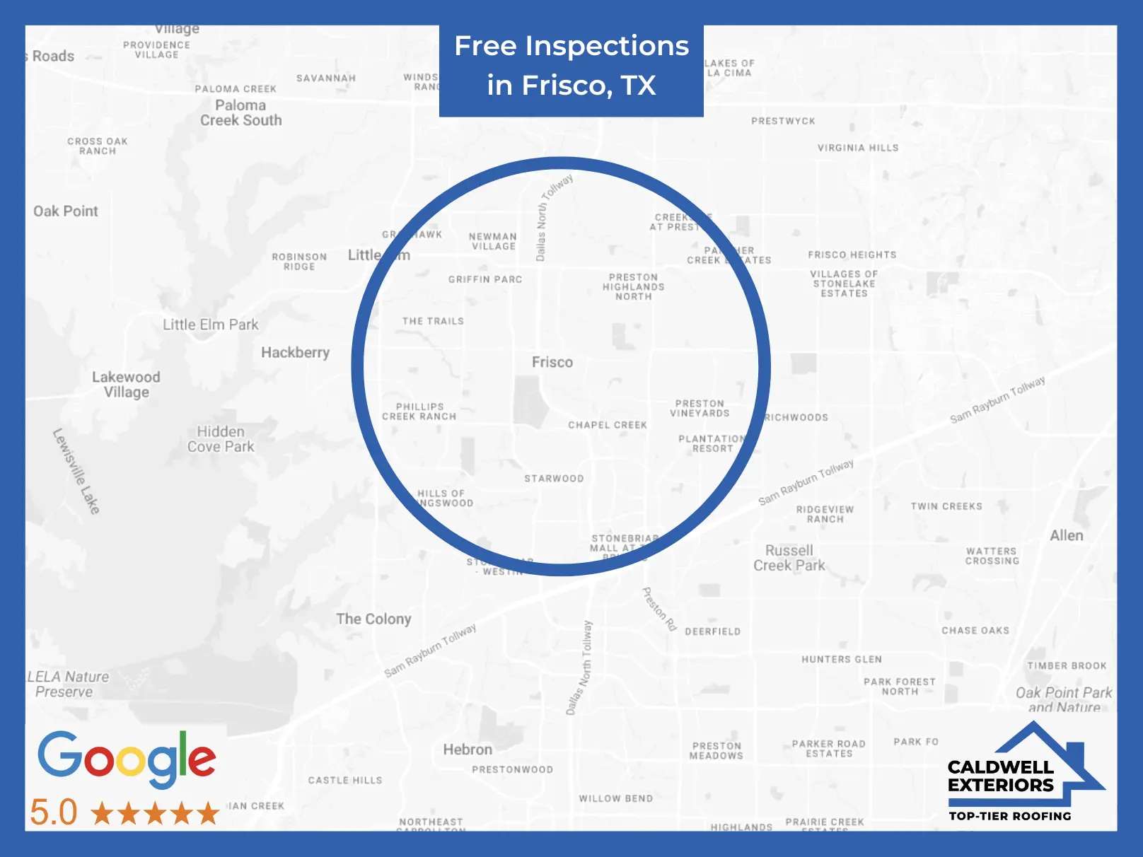 Map of Caldwell Exteriors vs Frisco, TX