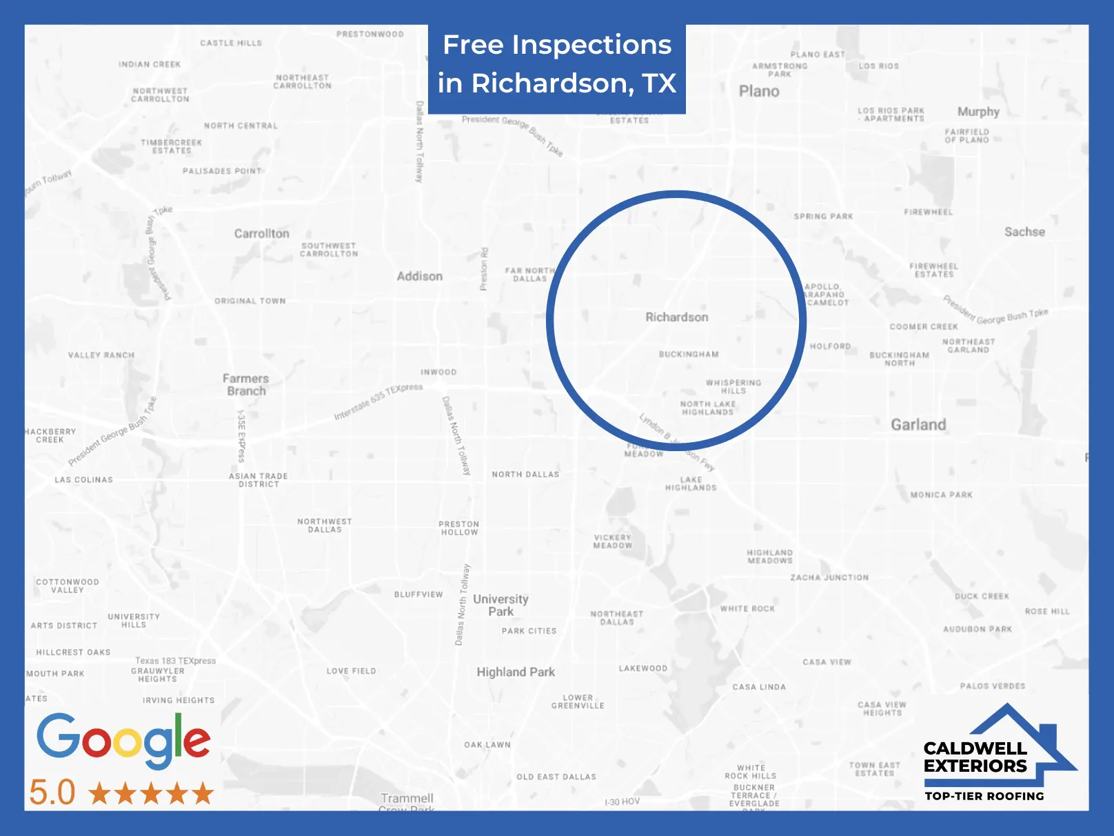 Map of Caldwell Exteriors vs Richardson, TX