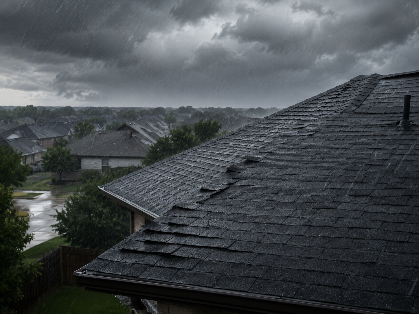 lifted shingles due to high winds in denton texas