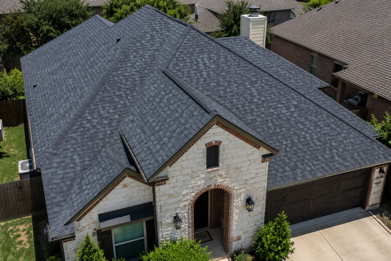 Impact-resistant shingle roof installation completed by Caldwell Exteriors on a residential home in Dallas, Texas.