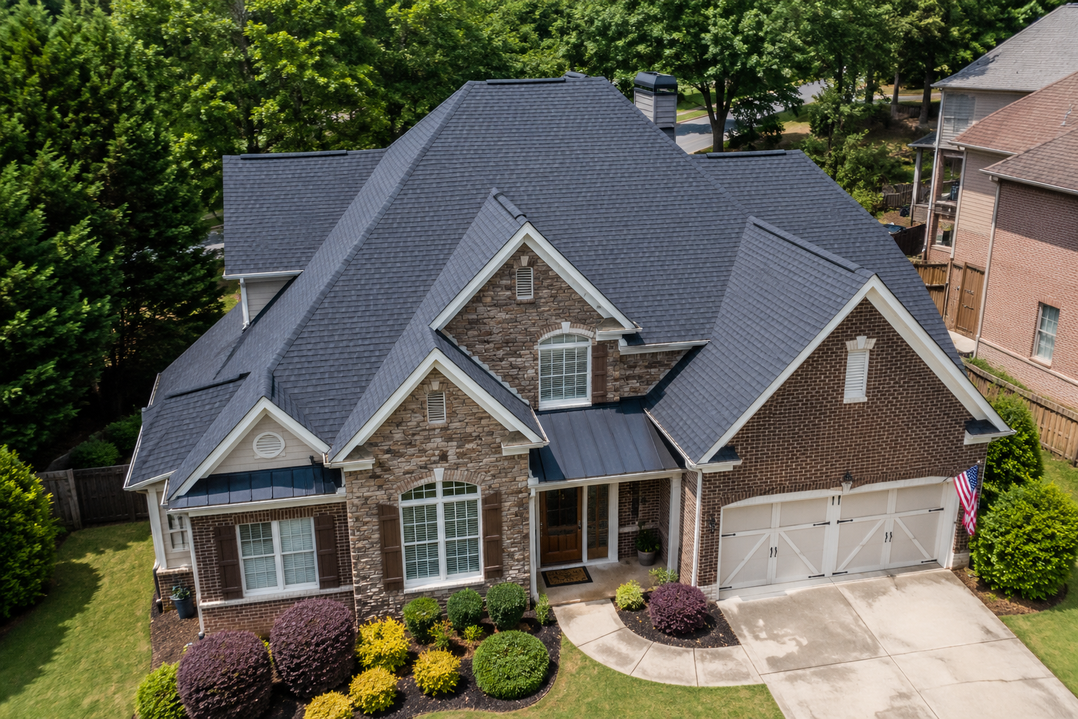 Completed residential roof replacement by Caldwell Exteriors in Duluth, Georgia.