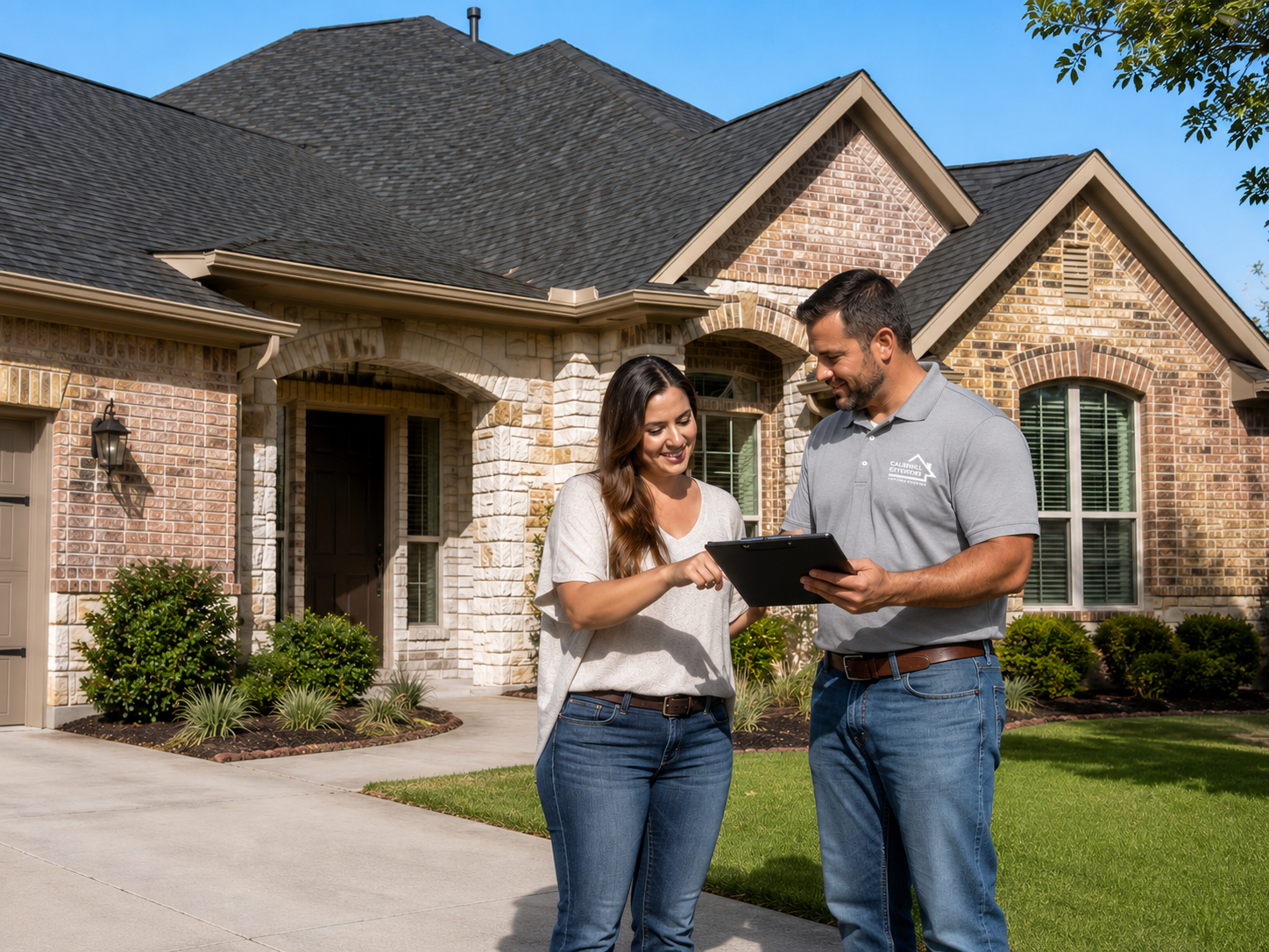 Caldwell Exteriors roofing contractor reviewing roof inspection results with a homeowner in Fort Worth, Texas – explaining the completed roof evaluation and recommended next steps.